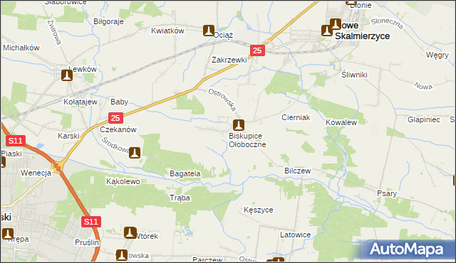 mapa Biskupice Ołoboczne, Biskupice Ołoboczne na mapie Targeo