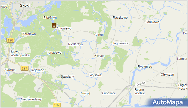mapa Bliżyce gmina Skoki, Bliżyce gmina Skoki na mapie Targeo