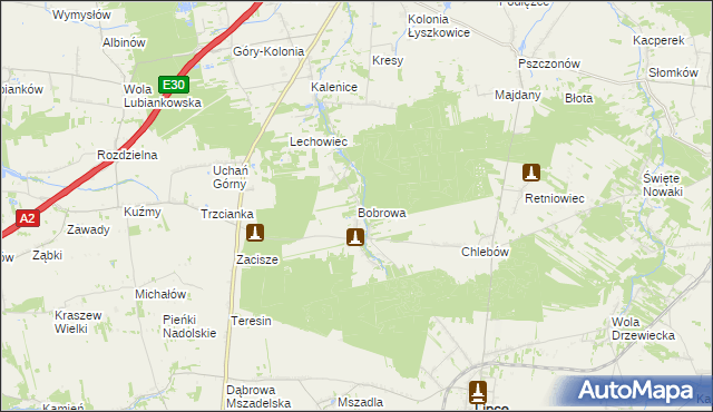 mapa Bobrowa gmina Łyszkowice, Bobrowa gmina Łyszkowice na mapie Targeo