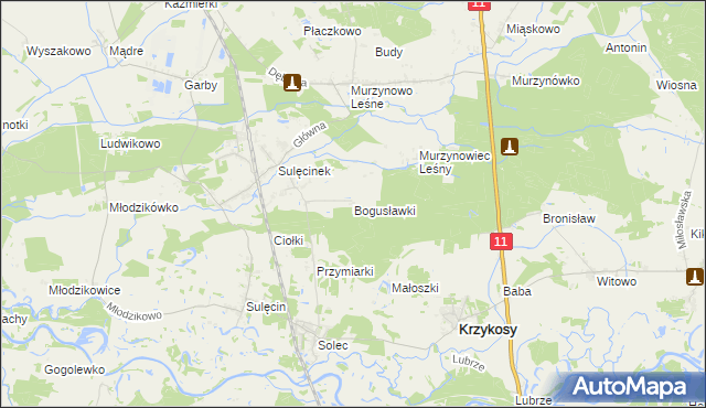 mapa Bogusławki gmina Krzykosy, Bogusławki gmina Krzykosy na mapie Targeo