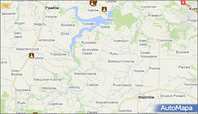mapa Boleszyn gmina Waśniów, Boleszyn gmina Waśniów na mapie Targeo