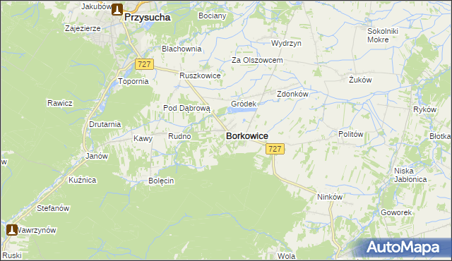 mapa Borkowice powiat przysuski, Borkowice powiat przysuski na mapie Targeo