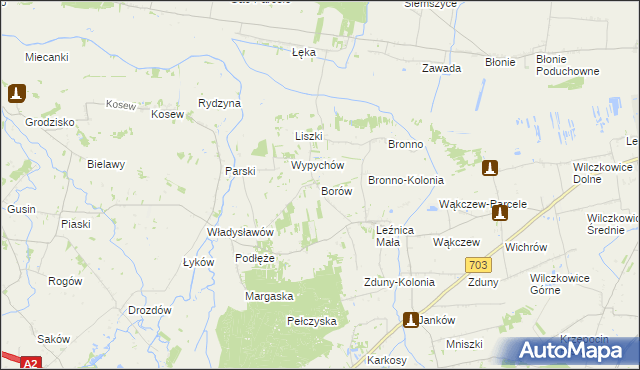 mapa Borów gmina Łęczyca, Borów gmina Łęczyca na mapie Targeo