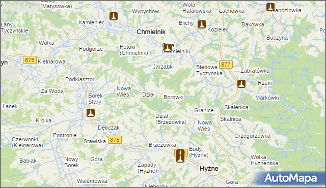 mapa Borówki gmina Chmielnik, Borówki gmina Chmielnik na mapie Targeo