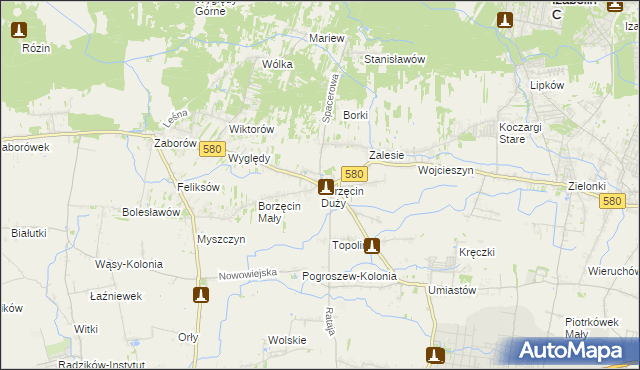 mapa Borzęcin Duży, Borzęcin Duży na mapie Targeo