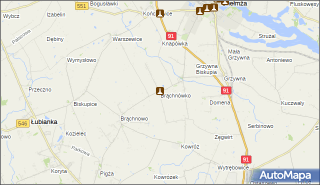 mapa Brąchnówko, Brąchnówko na mapie Targeo