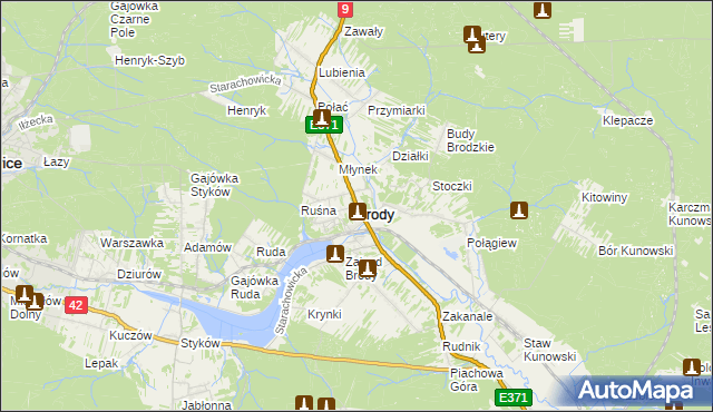 mapa Brody powiat starachowicki, Brody powiat starachowicki na mapie Targeo