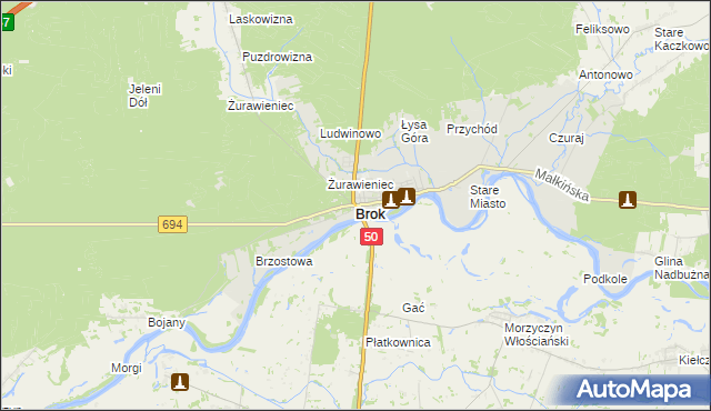 mapa Brok powiat ostrowski, Brok powiat ostrowski na mapie Targeo