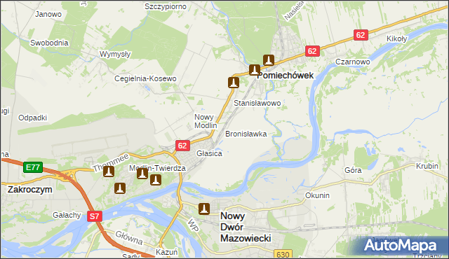 mapa Bronisławka gmina Pomiechówek, Bronisławka gmina Pomiechówek na mapie Targeo