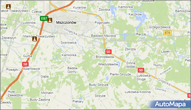 mapa Bronisławów gmina Mszczonów, Bronisławów gmina Mszczonów na mapie Targeo
