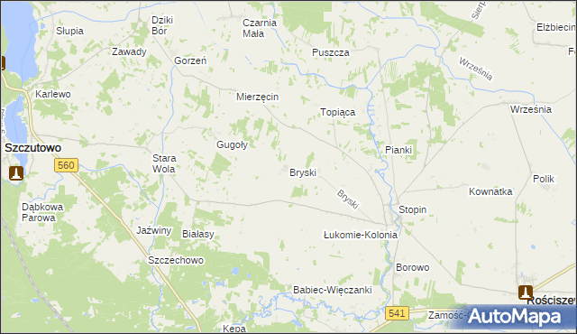 mapa Bryski gmina Rościszewo, Bryski gmina Rościszewo na mapie Targeo