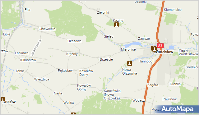 mapa Brzeście gmina Wodzisław, Brzeście gmina Wodzisław na mapie Targeo