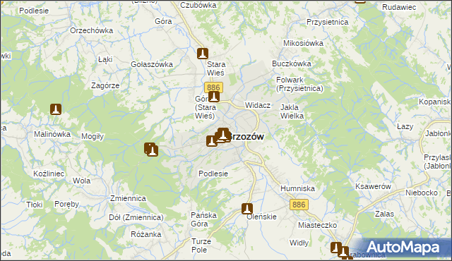 mapa Brzozów, Brzozów na mapie Targeo