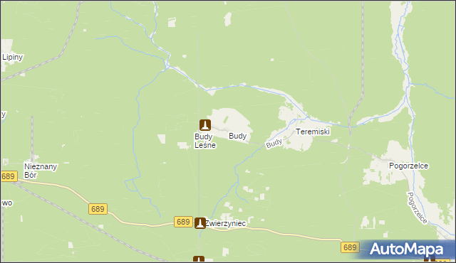 mapa Budy gmina Białowieża, Budy gmina Białowieża na mapie Targeo