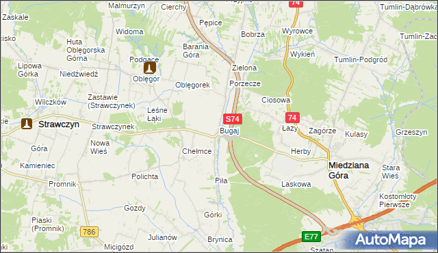mapa Bugaj gmina Strawczyn, Bugaj gmina Strawczyn na mapie Targeo