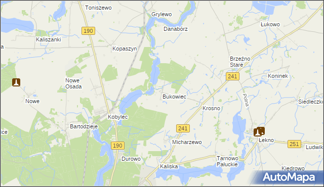 mapa Bukowiec gmina Wągrowiec, Bukowiec gmina Wągrowiec na mapie Targeo