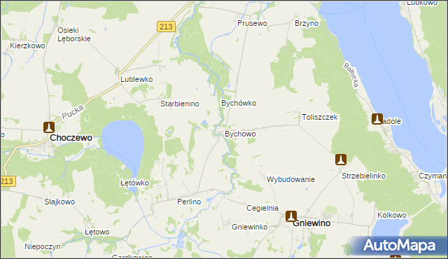 mapa Bychowo gmina Gniewino, Bychowo gmina Gniewino na mapie Targeo