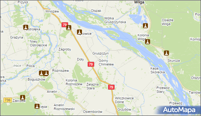 mapa Chmielew gmina Magnuszew, Chmielew gmina Magnuszew na mapie Targeo