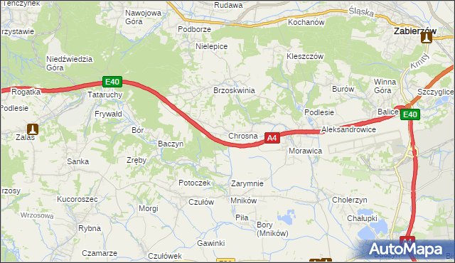 mapa Chrosna gmina Liszki, Chrosna gmina Liszki na mapie Targeo