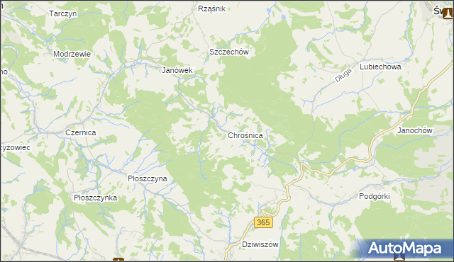 mapa Chrośnica gmina Jeżów Sudecki, Chrośnica gmina Jeżów Sudecki na mapie Targeo