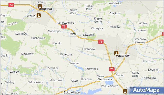 mapa Chrzanów gmina Pacanów, Chrzanów gmina Pacanów na mapie Targeo