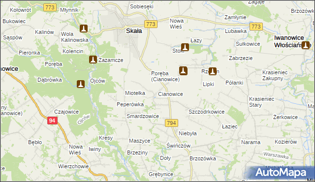 mapa Cianowice, Cianowice na mapie Targeo