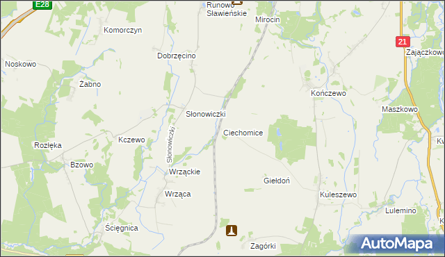 mapa Ciechomice gmina Kobylnica, Ciechomice gmina Kobylnica na mapie Targeo