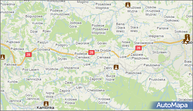 mapa Cieniawa, Cieniawa na mapie Targeo