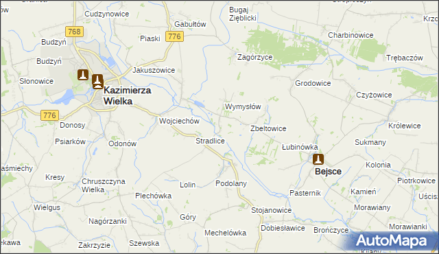 mapa Cło gmina Kazimierza Wielka, Cło gmina Kazimierza Wielka na mapie Targeo