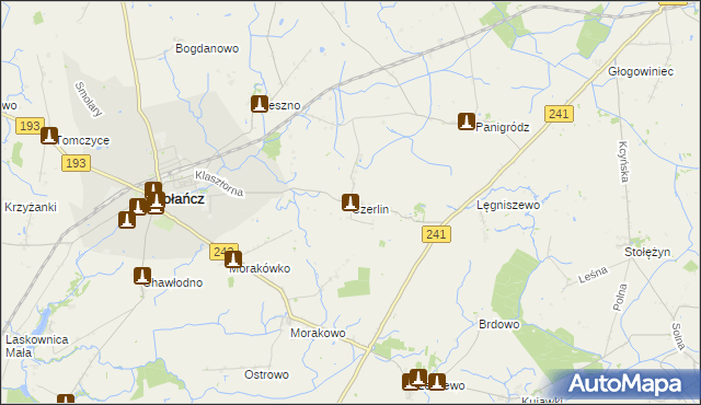 mapa Czerlin gmina Gołańcz, Czerlin gmina Gołańcz na mapie Targeo