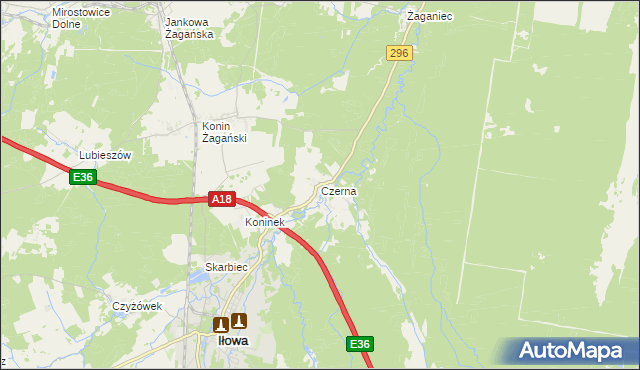 mapa Czerna gmina Iłowa, Czerna gmina Iłowa na mapie Targeo