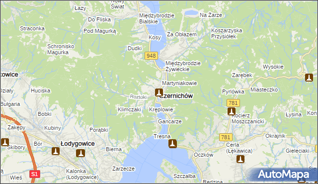 mapa Czernichów powiat żywiecki, Czernichów powiat żywiecki na mapie Targeo