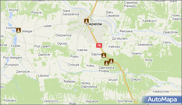 mapa Dąbrowa gmina Ciepielów, Dąbrowa gmina Ciepielów na mapie Targeo