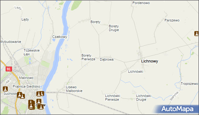mapa Dąbrowa gmina Lichnowy, Dąbrowa gmina Lichnowy na mapie Targeo