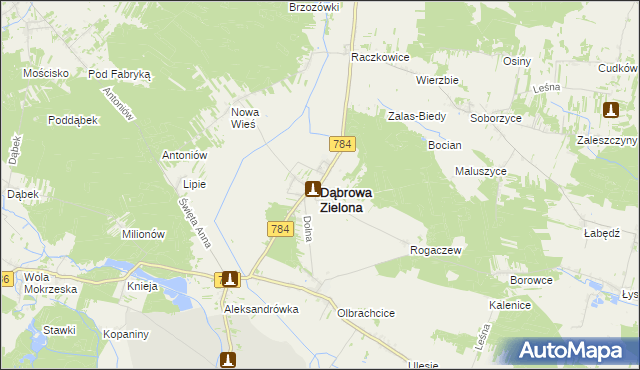 mapa Dąbrowa Zielona, Dąbrowa Zielona na mapie Targeo