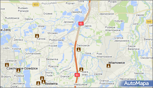 mapa Dankowice gmina Wilamowice, Dankowice gmina Wilamowice na mapie Targeo