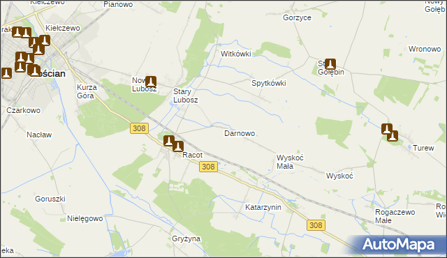 mapa Darnowo gmina Kościan, Darnowo gmina Kościan na mapie Targeo