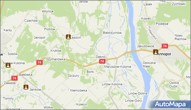 mapa Dębno gmina Ożarów, Dębno gmina Ożarów na mapie Targeo
