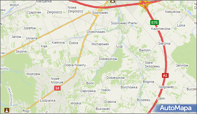 mapa Dobieszków gmina Stryków, Dobieszków gmina Stryków na mapie Targeo