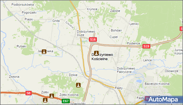 mapa Dobrzyniewo Kościelne, Dobrzyniewo Kościelne na mapie Targeo