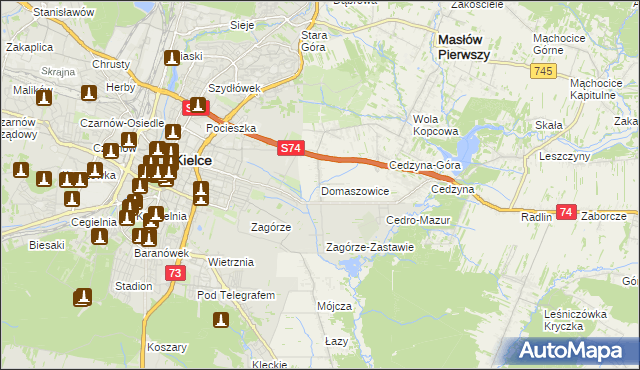 mapa Domaszowice gmina Masłów, Domaszowice gmina Masłów na mapie Targeo