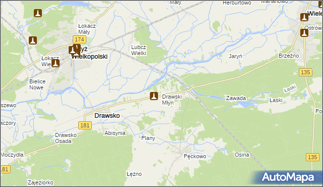 mapa Drawski Młyn, Drawski Młyn na mapie Targeo