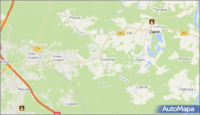 mapa Droszków gmina Zabór, Droszków gmina Zabór na mapie Targeo