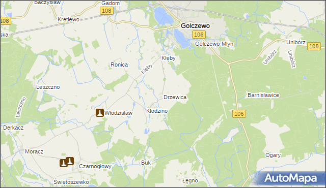 mapa Drzewica gmina Golczewo, Drzewica gmina Golczewo na mapie Targeo
