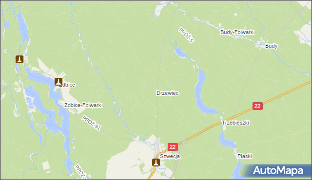 mapa Drzewiec gmina Jastrowie, Drzewiec gmina Jastrowie na mapie Targeo