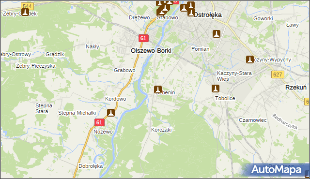 mapa Dzbenin gmina Rzekuń, Dzbenin gmina Rzekuń na mapie Targeo