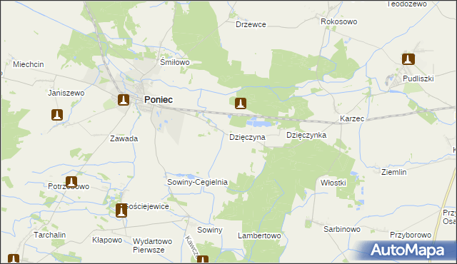 mapa Dzięczyna, Dzięczyna na mapie Targeo