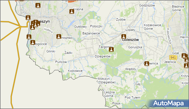mapa Dzięgielów, Dzięgielów na mapie Targeo