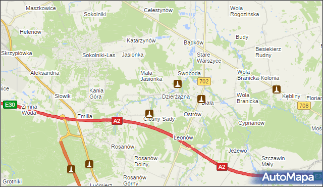 mapa Dzierżązna gmina Zgierz, Dzierżązna gmina Zgierz na mapie Targeo