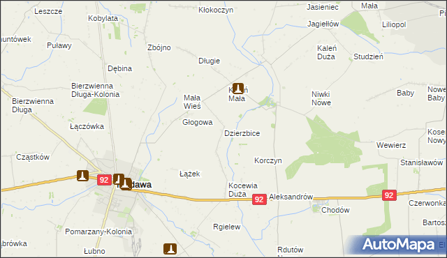 mapa Dzierzbice, Dzierzbice na mapie Targeo